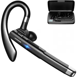 Lightweight Business Bluetooth Headset with Over-the-Ear Hook and Charging Case - Single-Side Earpiece YYK520 for Universal Cell Phone And Bluetooth Device (Black)