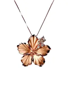 Hawaiian Hibiscus Necklace – Sterling Silver Rose Gold Pendant With Cubic Zirconia