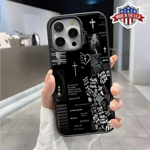 Magnetic Phone Case Supports Wireless Charging for iPhone 16 Pro Max 15 Plus 14 13 12 11 XR XS Black Text Puzzle Pattern Anti-Yellowing Shockproof Durable Ultra-Thin Crystal Transparent Acrylic Cover.