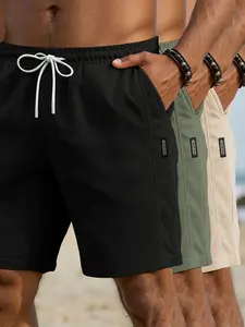 Men's Corduroy Plain Casual Shorts, Drawstring Waist Design, Summer Beach Shorts, Side Pockets, Loose-Fitting, Asymmetrical Style