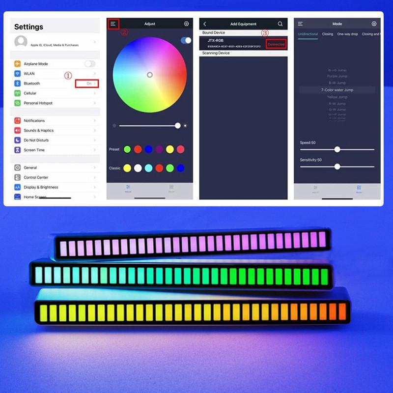 Joytutus USB-powered Decorative Light RGB Voice-controlled Synchronous Rhythm 32 LEDs 12 Modes 5-speed 5-level Brightness Car Desktop Sound Sensing Gaming Esports Party Lighting