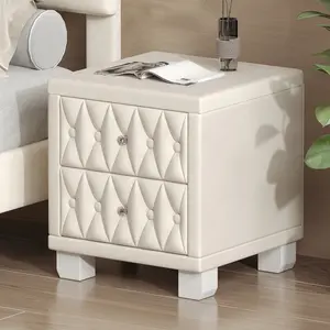 Luxury Velvet Nightstand with 2 Drawers Button-Tufted Design Crystal Knob Handles Solid MDF Frame Spacious Storage Bedside Table for Bedroom Glam Furniture Beige 18.1" x 18.1" x 20"