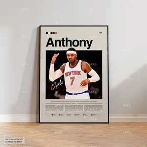 Carmelo Anthony Poster, New York Knicks Wall Art, Framed NBA Print Décor