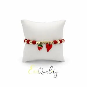 B7 Red Heart and Strawberry Bracelet - Gold Plated 14k