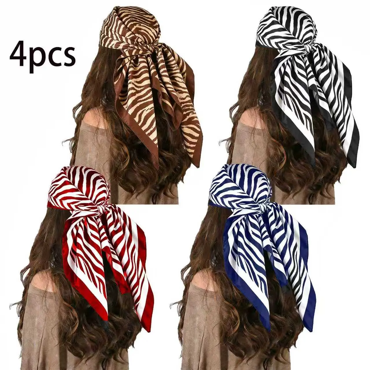4/1PCS Animal Print Head Scarf for Women - Fashion Versatile Headscarf Easy to Wear Hair Wrap Turban Bandana Headwear for Daily/Party Outfits Reusable Bandana Scarf