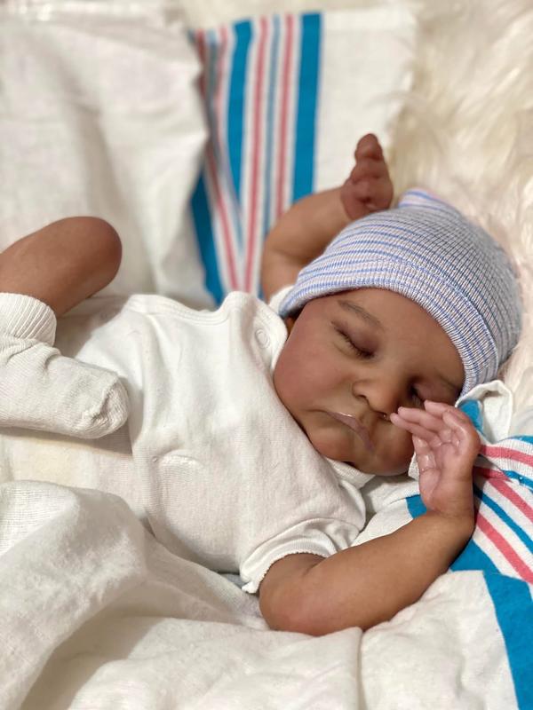 Reborn Baby Dolls 19 inch Eyes Closed  African American Black Soft Body Realistic Vinyl Toddler Real Life Baby Dolls Cloth Body Doll Toy Gift for Kids Age 3+