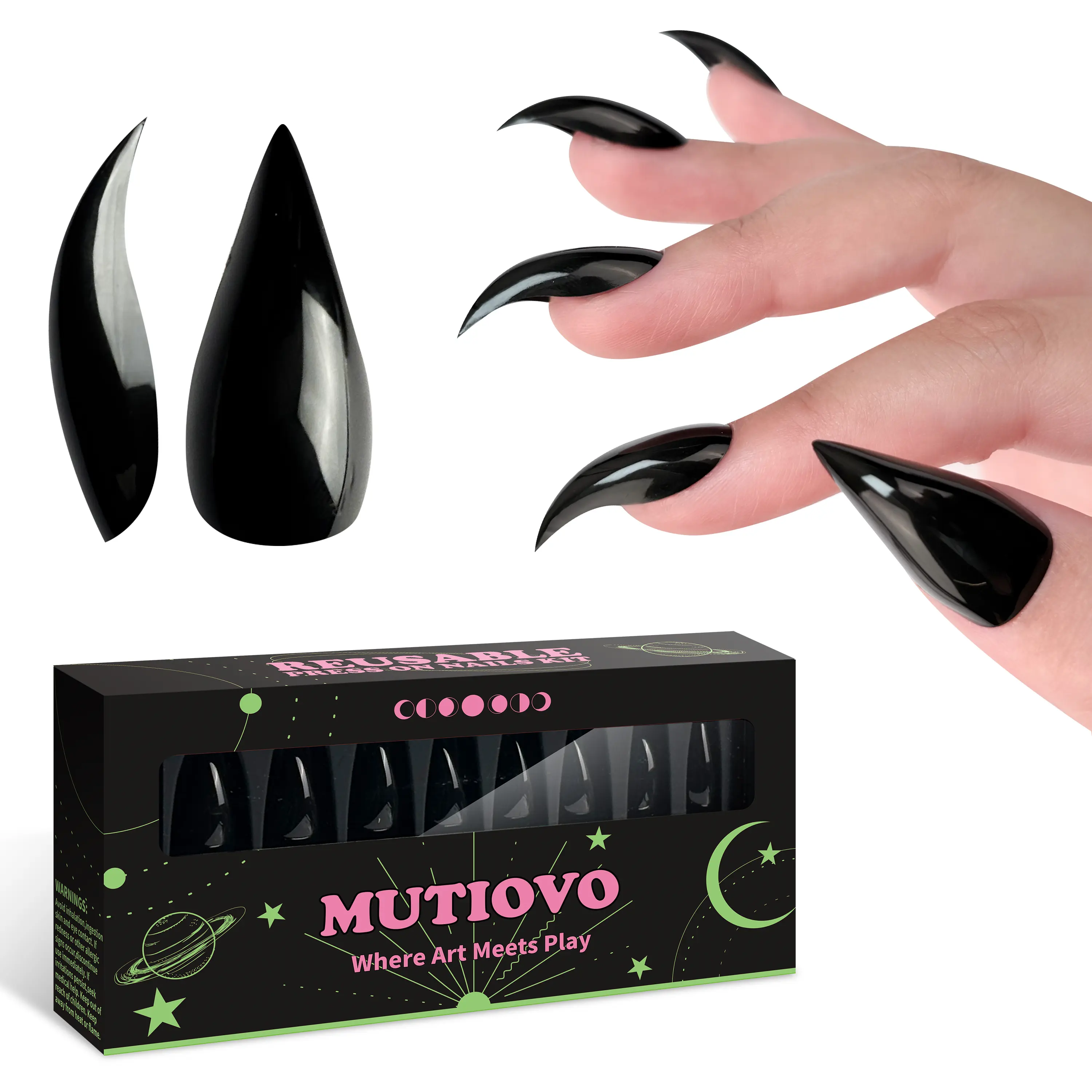 Reusable Press on Nails Cat Claw Black