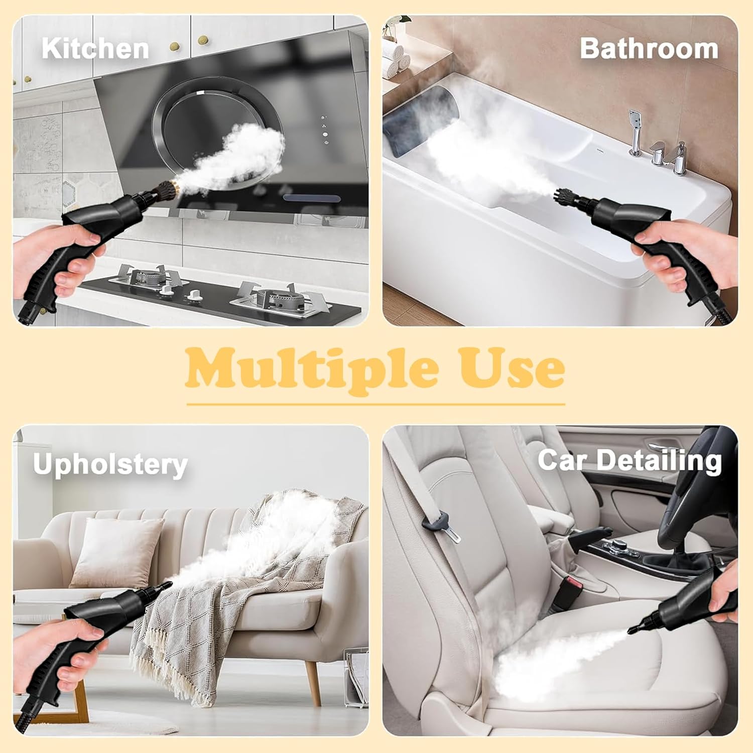 Pressurized Handheld Multi-Surface Natural Steam Cleaner with 14 Accessories, Powerful Chemical-Free Steam Cleaner, Suitable for Home and Cars, Cleaning Washing Machines, Air Conditioners, Kitchens, Summer Appliance Cleaning Tool. Home Use.