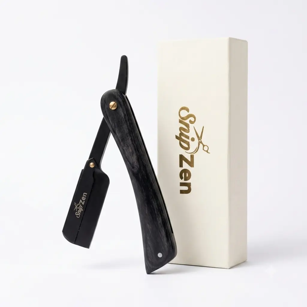 SnipZen Men's Stainless Matte Black Steel Straight Razor - Premium Handcrafted Wood Handle Shaving Tool, Classic Barber Kit, Ideal Gift for Smooth Shaves Stainless Traditional Durable Stainless Steel