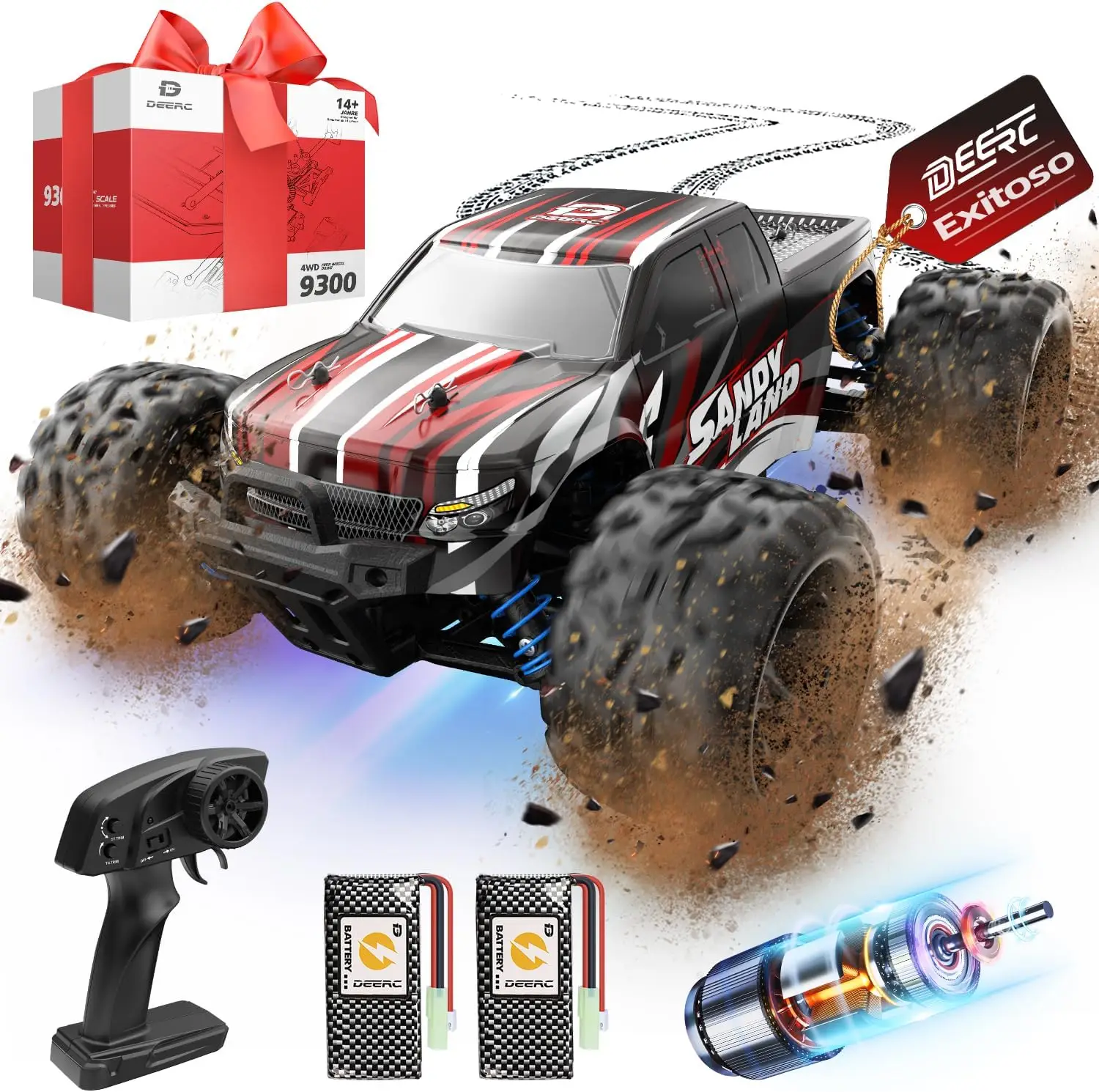 DEERC Remote Control Car High Speed RC Cars 1:16 Scale 40 KM/H 4WD Off Road Monster Trucks,2.4GHz All Terrain Toy Trucks with 2 Rechargeable Battery
