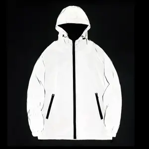 2025NEW SIZE Night Reflective Jackets Double Fabric Windbreaker Hooded Jacket Men Hip Hop Dancer Waterproof Zipper Coats Outwear Outdoor Menswear Tights Medium Polyester Tops