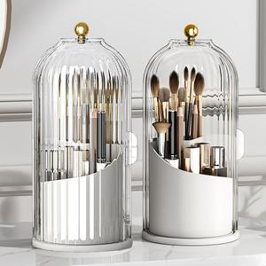 [Summervibes] 360-Degree Rotating Makeup Brush Holder with Transparent Door Lid, Beauty Supplies Organizer, Cosmetic Storage Box for Vanity Bathroom Desktop Countertop summerwins,summerwins