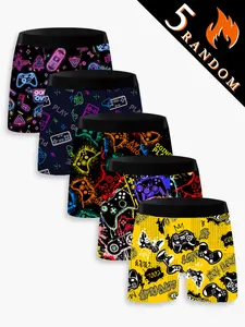 Men's Graffiti Boxer Briefs Set, Fashion Game Controller Digital Print Shorts, Breathable Comfortable Fitted Underwear for Daily Wear, Underwear Boxers