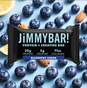 JiMMYBAR! Blueberry Lemon Creatine Collagen Bar - 20g Protein, 5g Creatine - Gluten-Free, Peanut-Free - 12 or 24 Count Box - Natural Ingredient Snacks with Homemade Almond Butter Base,summerwins
