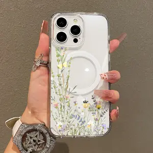 Magnetic Soft Case for iPhone11/12/13/14/15/16/promax, Floral flower bush MagSafe Compatible,Springtok Aesthetic Pattern Design Lightweight,y2k cased,AntiScratch,and Trendy Screen Protector Resistance Smartphone Cover