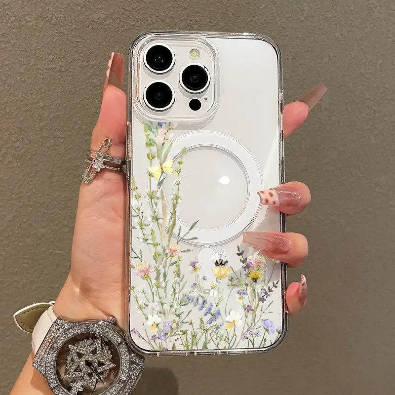Magnetic Soft Case for iPhone11/12/13/14/15/16/promax, Floral flower bush MagSafe Compatible,Springtok Aesthetic Pattern Design Lightweight,y2k cased,AntiScratch,and Trendy Screen Protector Resistance Smartphone Cover