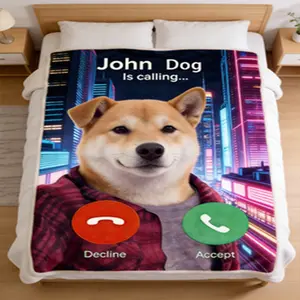 John Dog Calling Funny Shiba Inu Phone Call Blanket, Perfect Meme Lover Gift, Soft Plush Shawl, Suitable for Dog Parents and Memes Lovers