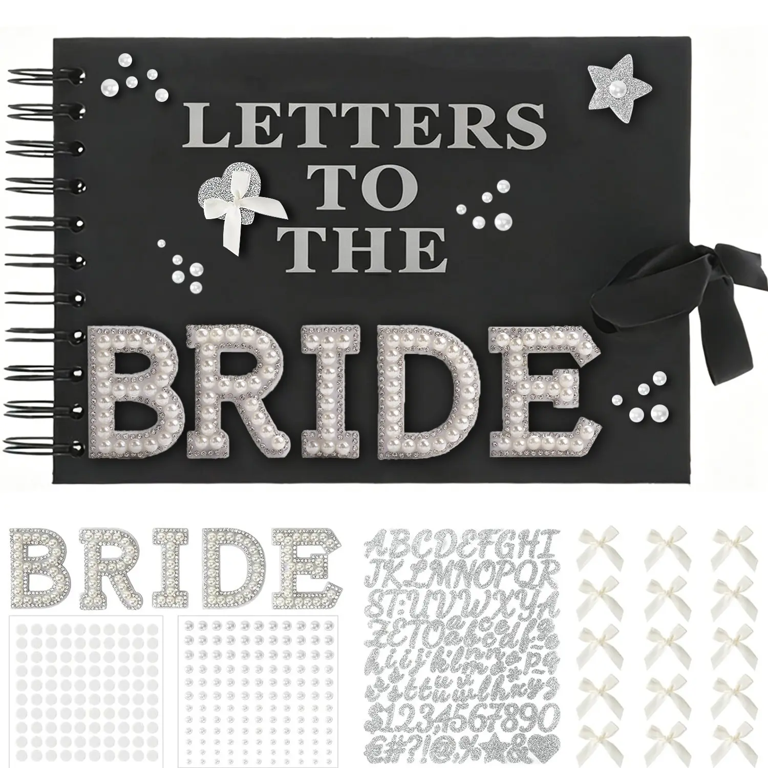 DIY Bride Letter Scrapbook Set, Spiral Wedding Guest Book, Pearl and Dot Stickers, Alphabet Stickers, Bridal Party Gift, Memory Album, Sticker Letters, Scrapbooking