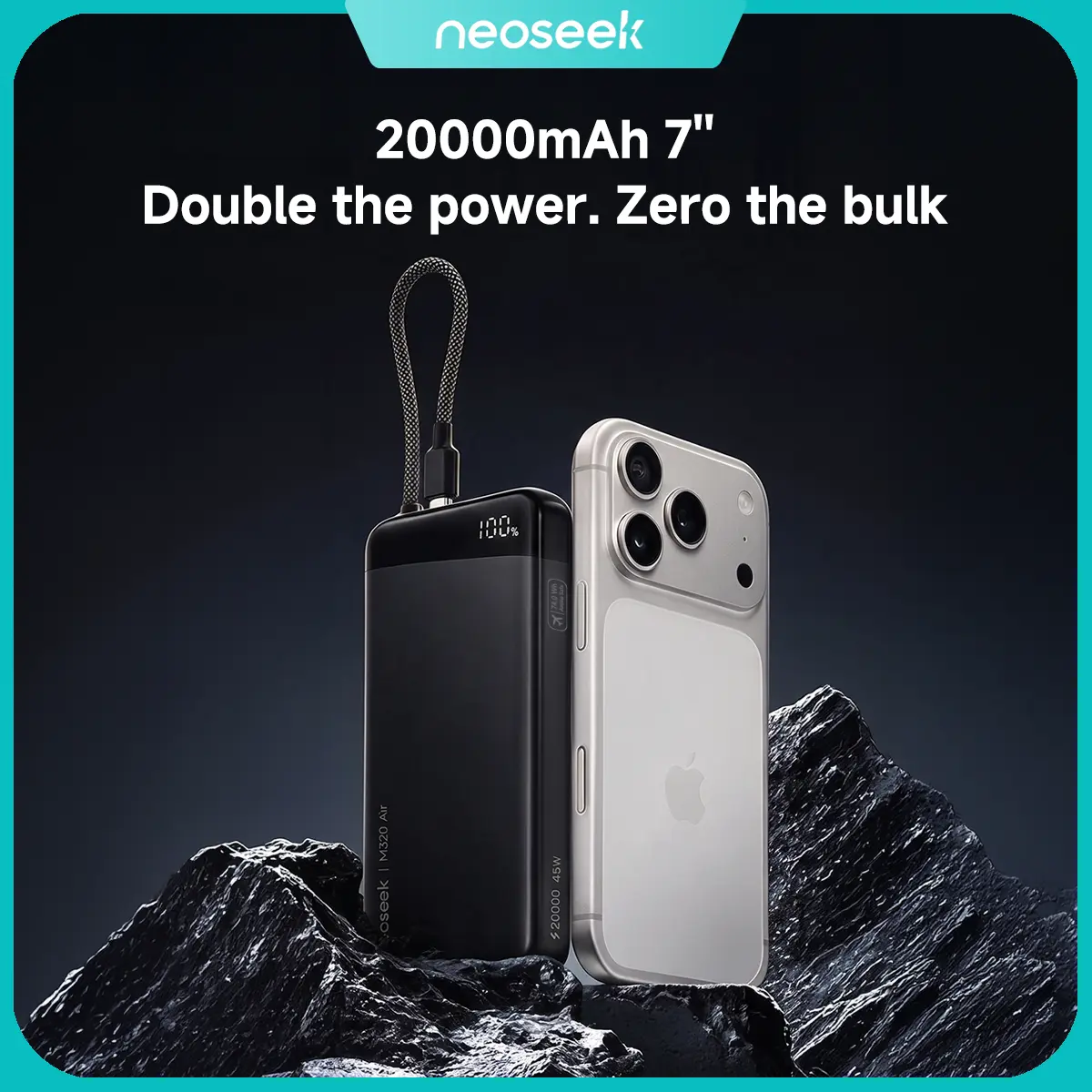 20,000mAh Ultra-Thin Portable Charger, 45W Max Fast Charging External Battery Pack with Digital Display, Built-in USB-C Cable for Phone (iPhone 17/16 Series), Galaxy, MacBook, Travel & Outdoor Essentials Power Bank