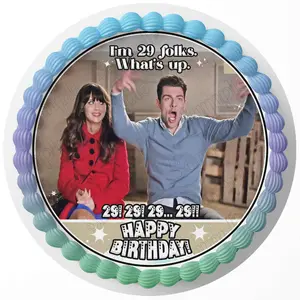 New Girl 29 TWENTY NINE Schmidt Jessica Day Edible Cake Topper Birthday Sheet Decoration Round Circle 8 Inches