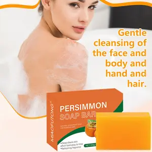 PERSIMMON persimmon handmade soap, suitable for body cleansing, bathing, softening rough keratin, gentle cleaning, moisturizing, suitable for both men and women, easy to carry when traveling outdoors