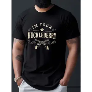 Monawear Revolvers I'M YOUR HUCKLEBERRY Print Men's Short Sleeve Versatile T-shirt, Comfy & Breathable, Summer Casual Clothing
