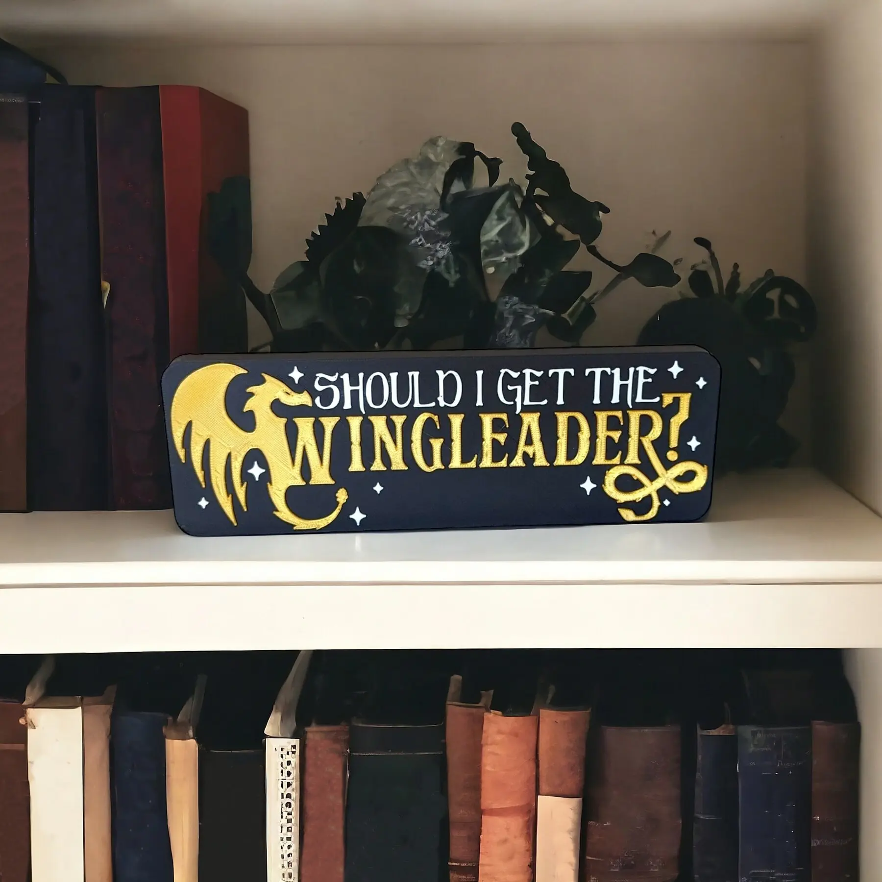 Wingleader Fourth Wing Bookshelf Decorative Sign, Book Decor, Shelf Sitter, Bookish Gift for Xaden & Violet Lovers, Farmhouse Decor, Rustic Home Decor, Rustic Farmhouse Design, Vintage Plaque Decor, Wooden Decor, Farmhouse Ornaments