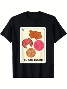 Pan Dulce Conchas Mexican Spanish Bingo Card El Pan Dulce T-Shirt Men's Oversized Graphic Tee Comfortable Durable Fabric Vintage Design Suitable for All Seasons