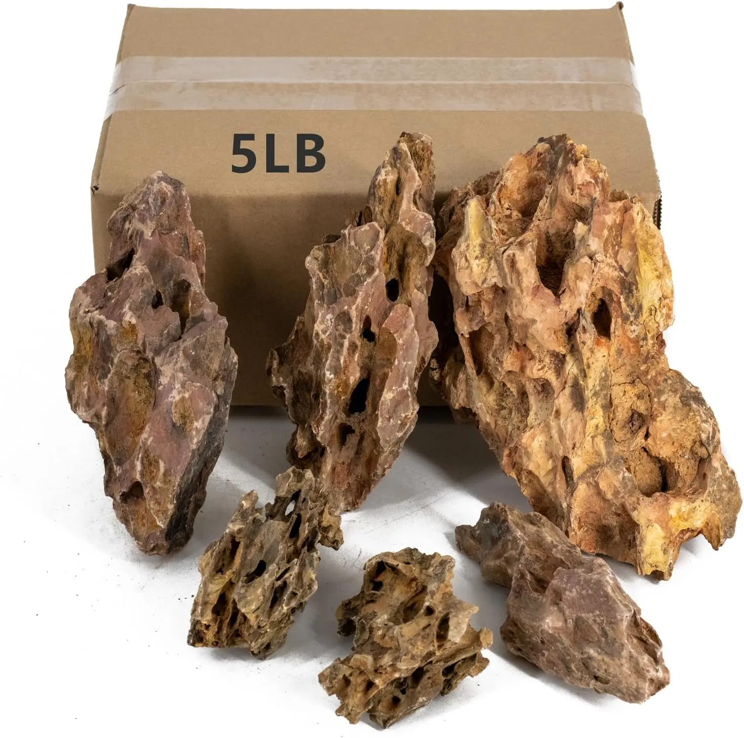 Aquarium Rocks Dragon Stone  Hardscape Stone for Aquariums, Fish Tanks, Bonsai, Terrariums, Wargaming Dioramas, Indoor or Outdoor Gardens-5Lb(2-6 Inch)