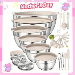 Trending 6Pcs Bakeware Mixing Bowl Set Stainless Steel Nesting Bowls with Lids Graters Whisk Spatulas Stackable Kitchen Essentials for Baking Cooking Tableware Black 6PCS 23PC
