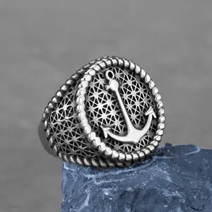 Stainless Steel Anchor Ring Hip Hop Jewelry Men's Punk Fashion Titanium Steel Ring