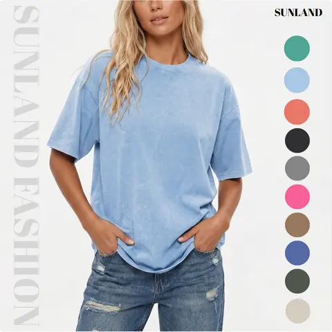 Women's Vintage Acid Wash Cotton Tee Top - Oversized Loose H-Type Fit, Distressed Crew Neck, Short Sleeve Fabric, 80s Aesthetic Alternative Streetwear, Plus Size, Party Wear, Everyday Capsule Wardrobe Basics