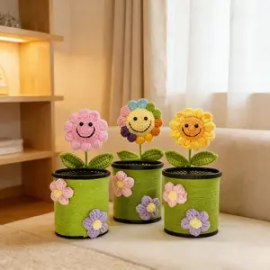 Sunflower Pen Holder Set of 2 Sun Flower Potted Yarn Woven Finished Cartoon Desktop Decoration