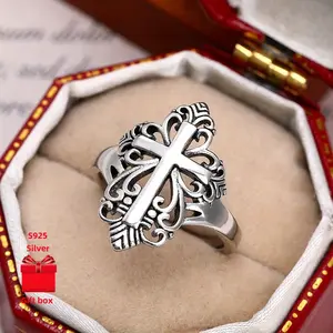 925 sterling silver ring, cross ring, Ladies' rings, retro palace style.A Noble Gift for My Girlfriend, gift jewelry boxes, elegant ladies, suitable for birthday gifts, holiday gifts, Valentine's Day gifts, Suitable for daily wear