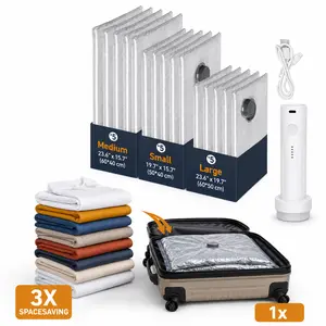 [HORTINEST] 2026 Upgraded X7 Cordless Vacuum Bag Set – Summer Travel Compression Bags with Rechargeable Pump, 15 Pack Carry-on Packing Bags for Suitcase & Luggage Space Saving