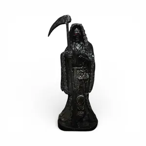 14inch Santa Muerte Black Vestida with Scythe and Detailed Design