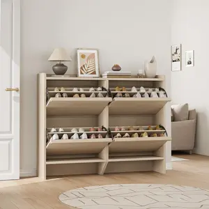 Shoe cabinet for the entrance area, hidden shoe organizer with 4 folding drawers, freestanding wooden cabinet for corridor home living room decor