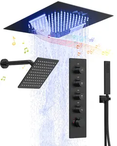 Ceiling Mount 2.5 GPM Complete Shower System with LED, Bluetooth Music and Rough in-Valve | Smart Temp Flow | 15 Spray patterns | Revitalize with Body Jets | Quiet Operation | Precision Temperature Control