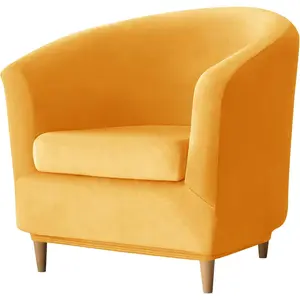 2 Piece Velvet Club Chair Slipcover Stretch Barrel Chair Covers Chair Cover Removable Couch Furniture Protector Arm Chair Cover for Living Room (Yellow)