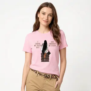 Women's Faith Steps Oversized Short-Sleeve T-Shirt, Stretchy Inspirational Christian Graphic Tee, Casual Comfortable Vibrant Orange Top for Day & Beach Wear, Trendy FaithCore Style for Anniversary Gifting summerwins