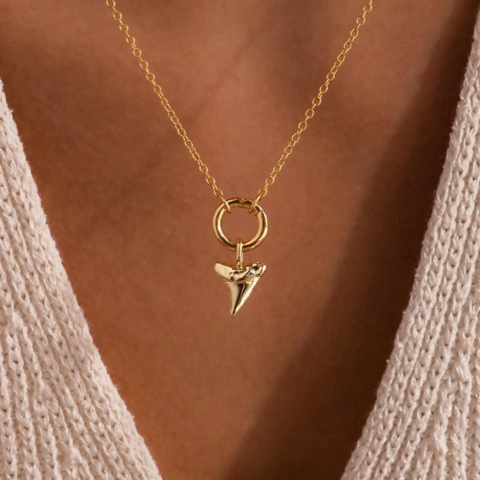 Shark Tooth Charm by Caitlyn Minimalist - Dainty Summer Necklace Charm in Gold & Silver - Cute Beach Jewelry - Birthday Gift for Her