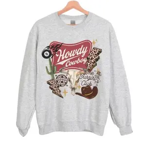 Howdy Cowboy Gildan Sweatshirt Western Cowgirl Club Crewneck Retro Rodeo Graphic Country Music Outfit Leopard Western Pullover