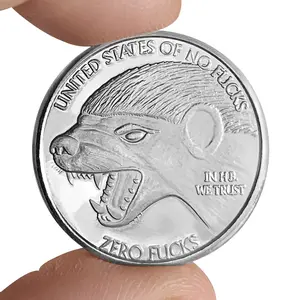 ZFG INC. Honey Badger Single Coin - Zero Fucks Coin - 1 Nickel-Silver Coin with "Zero Fucks" Inscription - 100% Made in USA