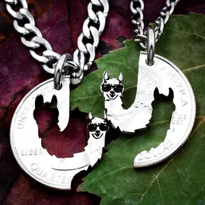 Cool Llamas Necklaces, Llama BFF Gifts, Friendship Jewelry, Personalized Hand Cut Coin