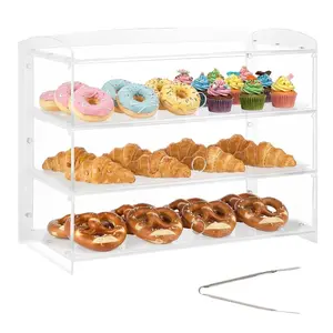 fathersdaygift VEVOR Bakery Display Case, 3-Tier Commercial Countertop Pastry Display Case, Clear Acrylic Bread Box for Kitchen, Party Cake Cabinet with Flip-Up Door for Cookie Dessert Donut Bagel, 19x 9.1x 15