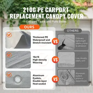 Car Carport Replacement Awning 10 x 20 Feet, Garage Top Tent Awning Heavy Duty Waterproof and UV Resistant, Easy to Install with Ball Straps, Gray (Top Cover Only, Frame Not Included)