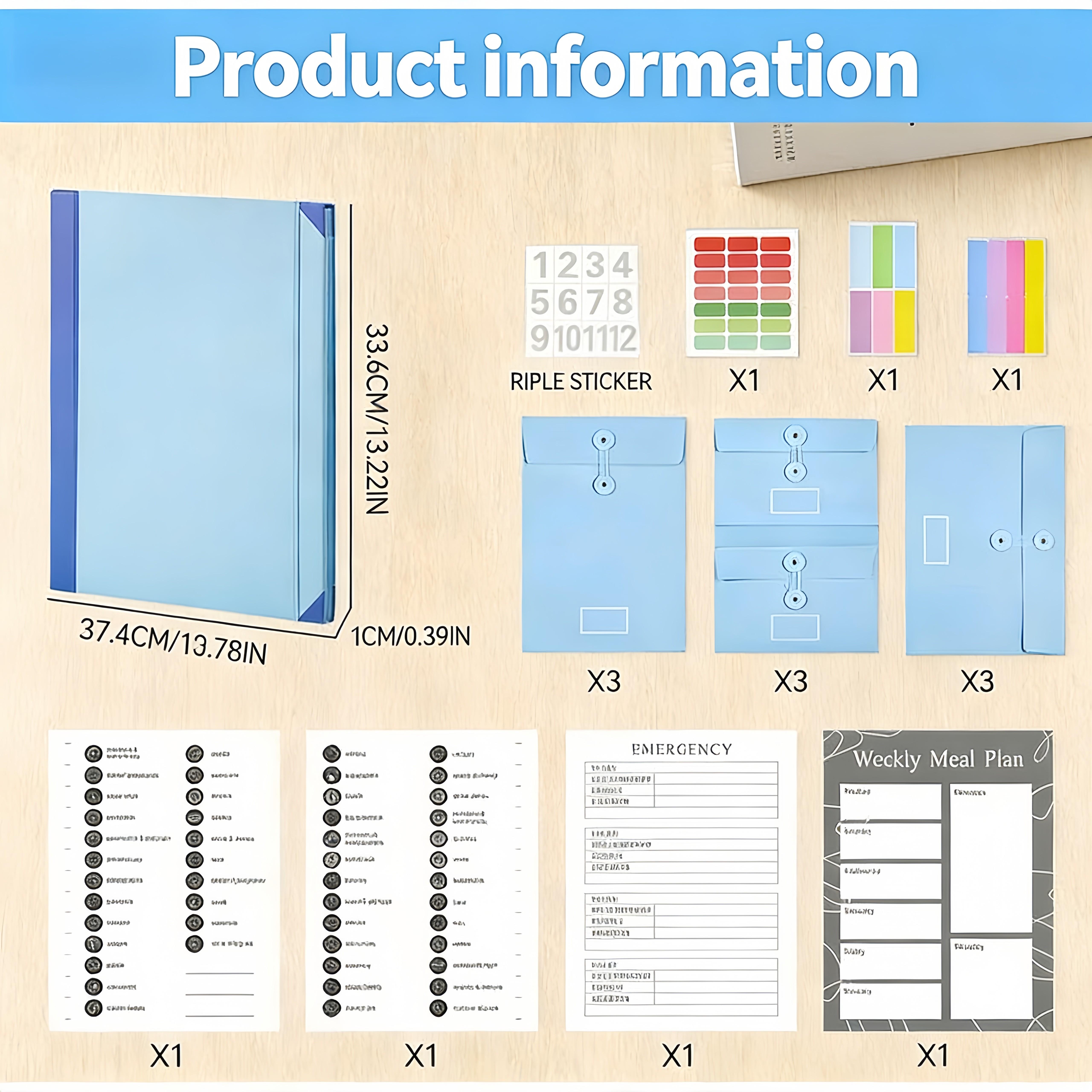 2026 Upgrade Edition Important Document Organizer Personal Binder Organizer with Labels Accordion File Stylish Binder for Storing Important Papers, in case i die Binder Certificates, Passports, Photos, and Letters(Bule)
