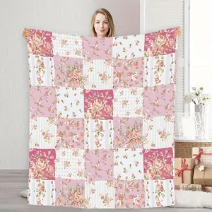Vintage Patchwork Rose Throw Blanket – "Grandma's Sewing Basket" Nostalgic Keepsake for Cottagecore Enthusiasts, Soft Comfortable Linens