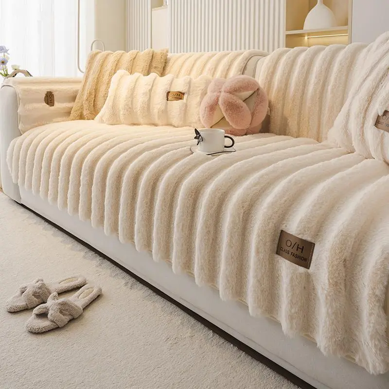 Luxury Faux Rabbit Fur Sofa Cushion, Sofa Couch Covers, Non-Slip Single Piece Cover, Ultra Soft Plush Material, Winter Warmth, Pet Friendly, Perfect Living Room & Bedroom Decor, Decorative Sofa Cover, Cover For Sofa, Slipcover For Sofa