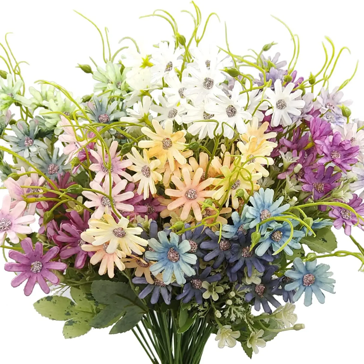 Mutcolor Silk Artificial Daisy Flowers, Fake Floral Bulk UV Resistant, Wildflowers Bouquet Arrangement, Multicolor, 4 Pcs, Outdoor Home Decor, Decorative Faux Flower, Artificial Mixed Flower, Artificial Bouquets